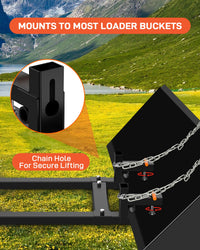 Forche per pallet Garvee da 43" per trattori e minipale, capacità 2000 libbre, sistema di sgancio rapido, barra stabilizzatrice regolabile, acciaio, per impieghi gravosi, agricoltura e edilizia