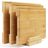 Garvee Set di 3 Taglieri in Bamboo con Manici e Solco Profondo per Carne e Verdure, 17x12x0.8in, Naturale