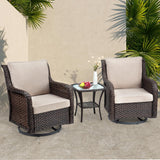 Set Bistro Garvee 3 Pezzi con Poltrone Girevoli 360° e Cuscini Spessi 10 cm in Vimini Resistente per Patio e Balcone Beige - Beige