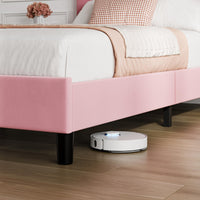 Struttura letto regolabile in velluto Garvee con testiera imbottita, robusta struttura in acciaio e legno, lino rosa, singolo, comfort per la camera da letto