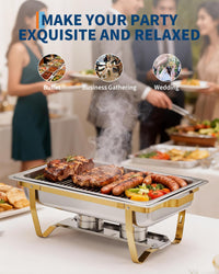 Garvee Chafing Dish Buffet Set da 6, 8QT, Acciaio Inox, Doppia Temperatura, Telaio Pieghevole, Oro, per Feste e Catering