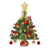 Garvee Mini Albero Artificiale da Tavolo 60cm con Luci LED, Pigne e Fiocco Rosso - Verde per Casa e Ufficio