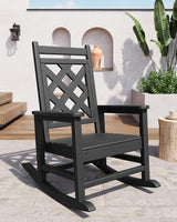 Garvee Sedia a Dondolo Oversize Adirondack in HDPE con Texture Legno - Resistente 172 kg, Antintemperie - Per Patio, Giardino, Piscina - Design Ergonomico, Facile Montaggio - Nero