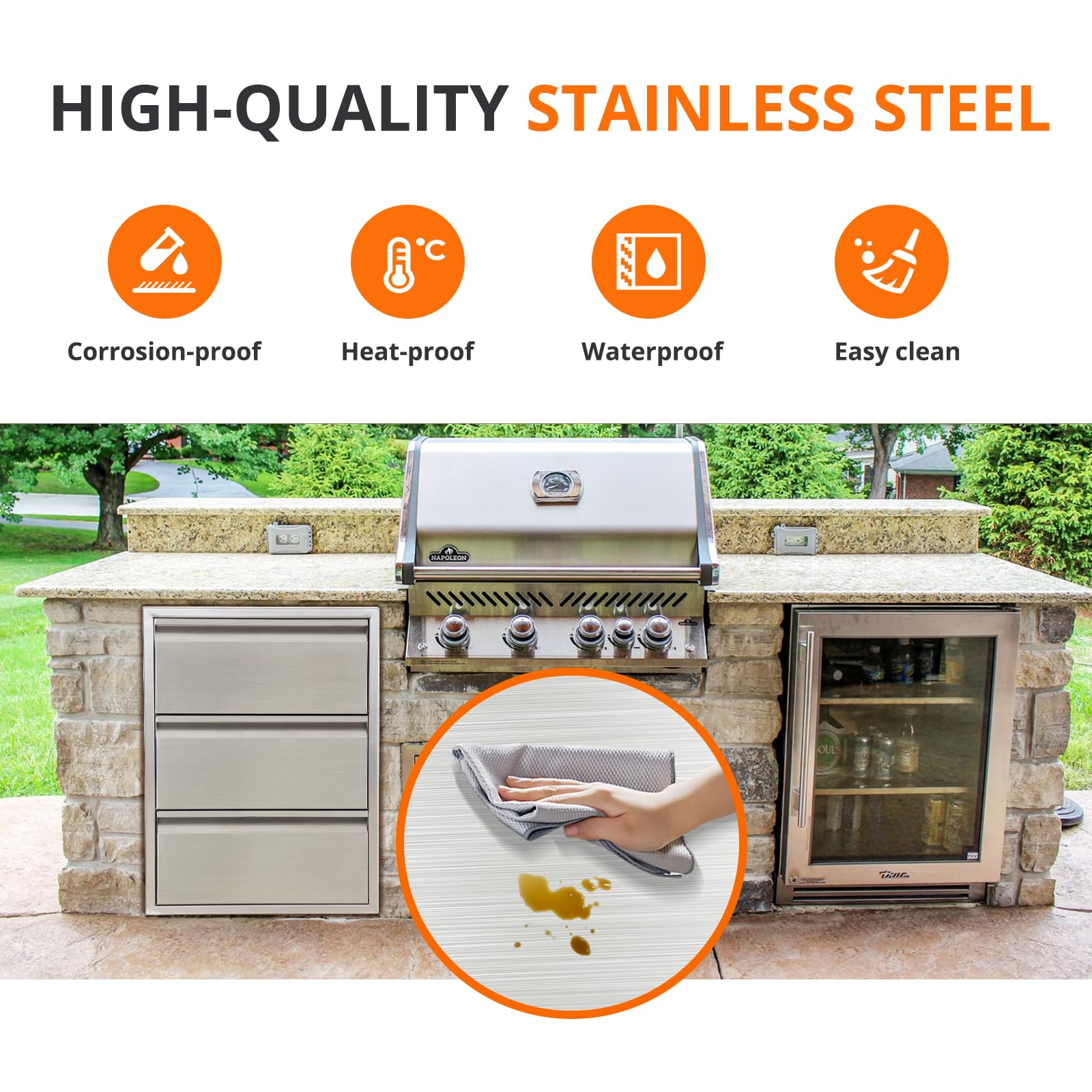 Unità cucina da esterno in acciaio inossidabile Garvee - Stazione grill a 3 livelli per giardino e patio, struttura robusta, perfetta per gli amanti dell'outdoor