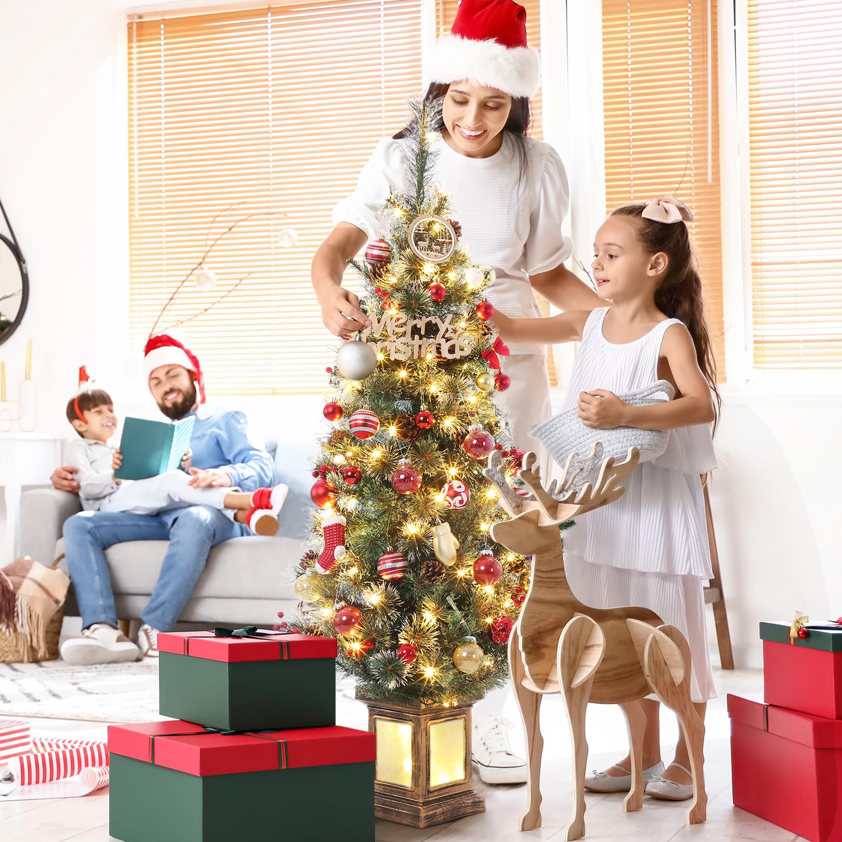 Albero di Natale artificiale Garvee con luci 140 cm 108 LED per casa e ufficio