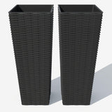 Garvee Set di 2 Vasi Alti per Piante da Esterno, 61 cm, Nero, Rettangolare Rattan, Resina PP, Giardino e Patio