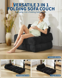 Divano letto pieghevole 3 in 1 Garvee con cuscini, comoda schiuma, tessuto in velluto a coste, nero per soggiorno e camera da letto, salvaspazio