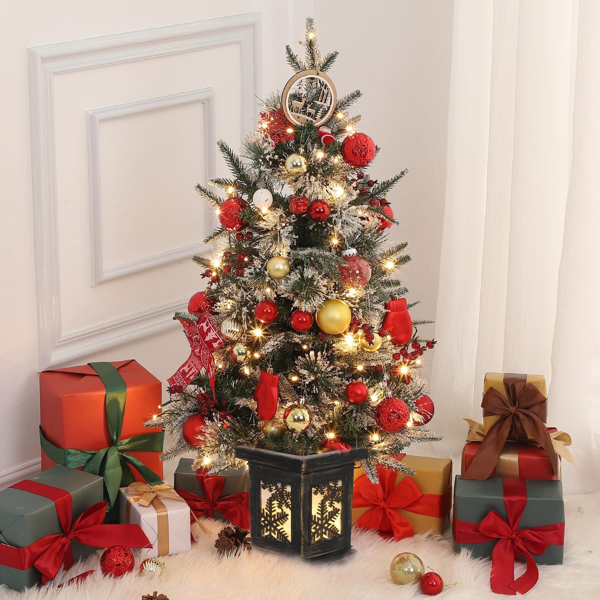 Albero di Natale artificiale Garvee, 1 pezzo – 3 piedi, 78 LED (bianco caldo), 8 modalità di luce, base a fiocco di neve, fibra ottica, effetto gelo