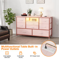 Mobile TV Garvee a 8 cassetti con illuminazione a LED e presa di corrente per soggiorno e camera da letto, legno MDF, luce RGB, ampio spazio di archiviazione, bianco