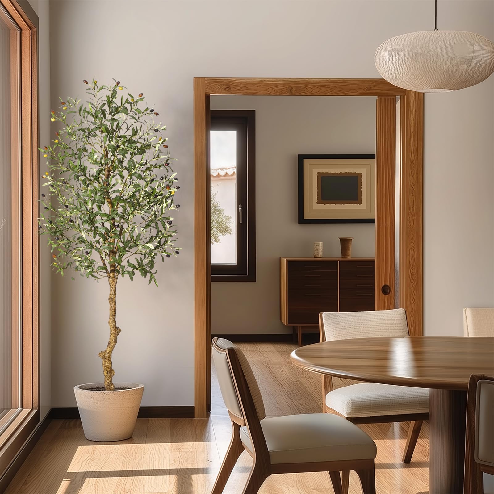 Albero di ulivo artificiale Garvee da 6 piedi con foglie di silicato e vaso di cemento stabile per soggiorno e ufficio, realistico, verde