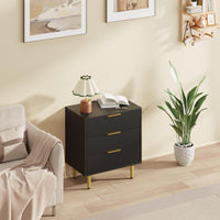 Cassettiera in legno Garvee Fluted Dresser con 3 cassetti, maniglie e piedini in metallo, nera, antigraffio, antiribaltamento per camera da letto e soggiorno