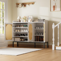 Scarpiera Garvee con 3 ante in rattan, ripiani regolabili, legno MDF, bianco per corridoio e soggiorno, ampio spazio di archiviazione, 46,10"L x 13,9"W x 28,7"H