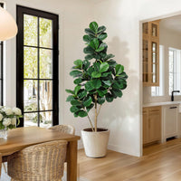 Albero artificiale di Ficus Lyrata Garvee da 6 piedi con 108 foglie, vaso bianco da 9 pollici, soggiorno e ufficio, facile da pulire