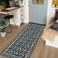 Tappeto decorativo Garvee per interni Boho, tappeto antiscivolo per soggiorno con motivo floreale nero, 80x150 cm, tappeto a trama piatta