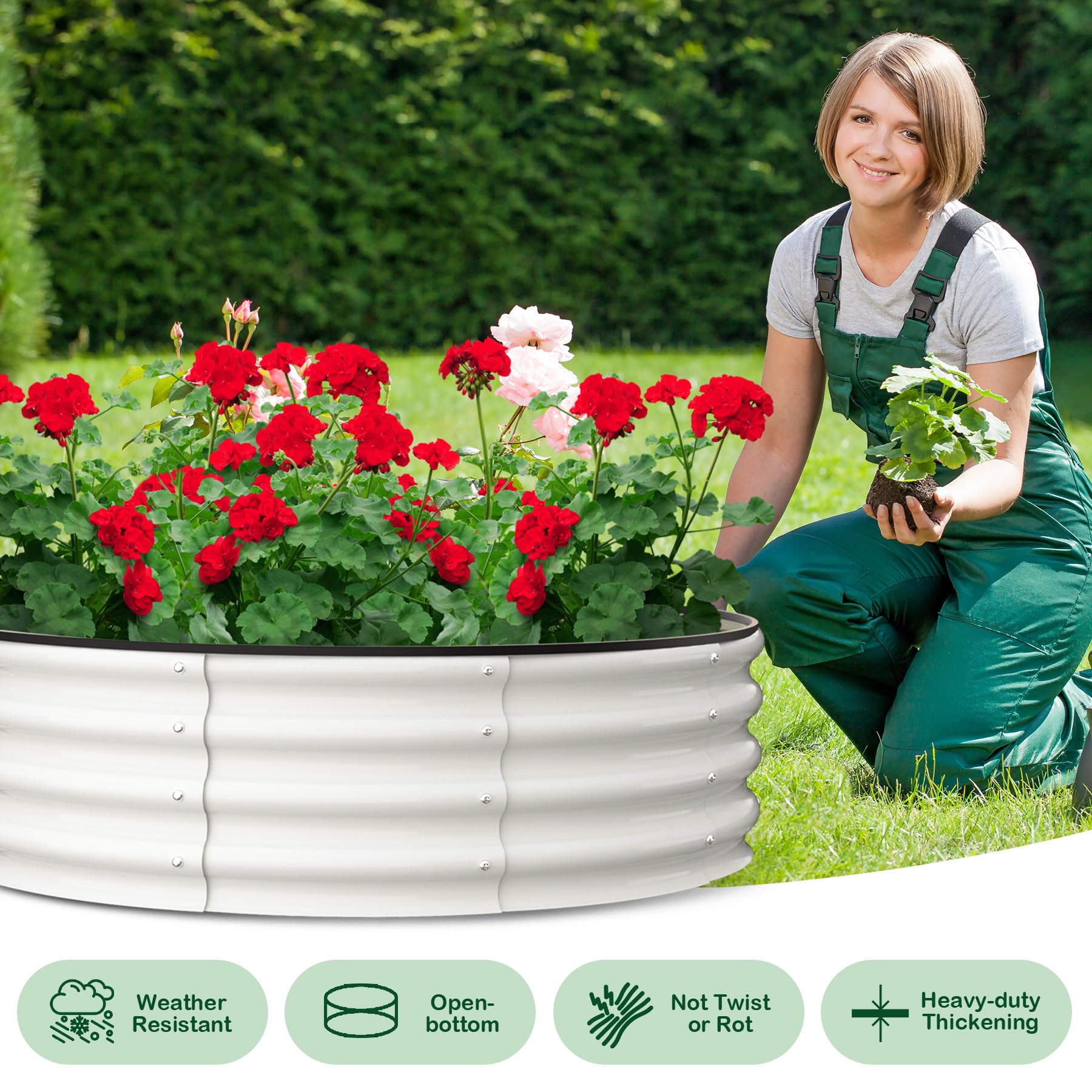 Aiule rialzate Garvee, set da 2, 4x4x1 FT, acciaio zincato, antiruggine, rotonde, bianche, per giardino esterno