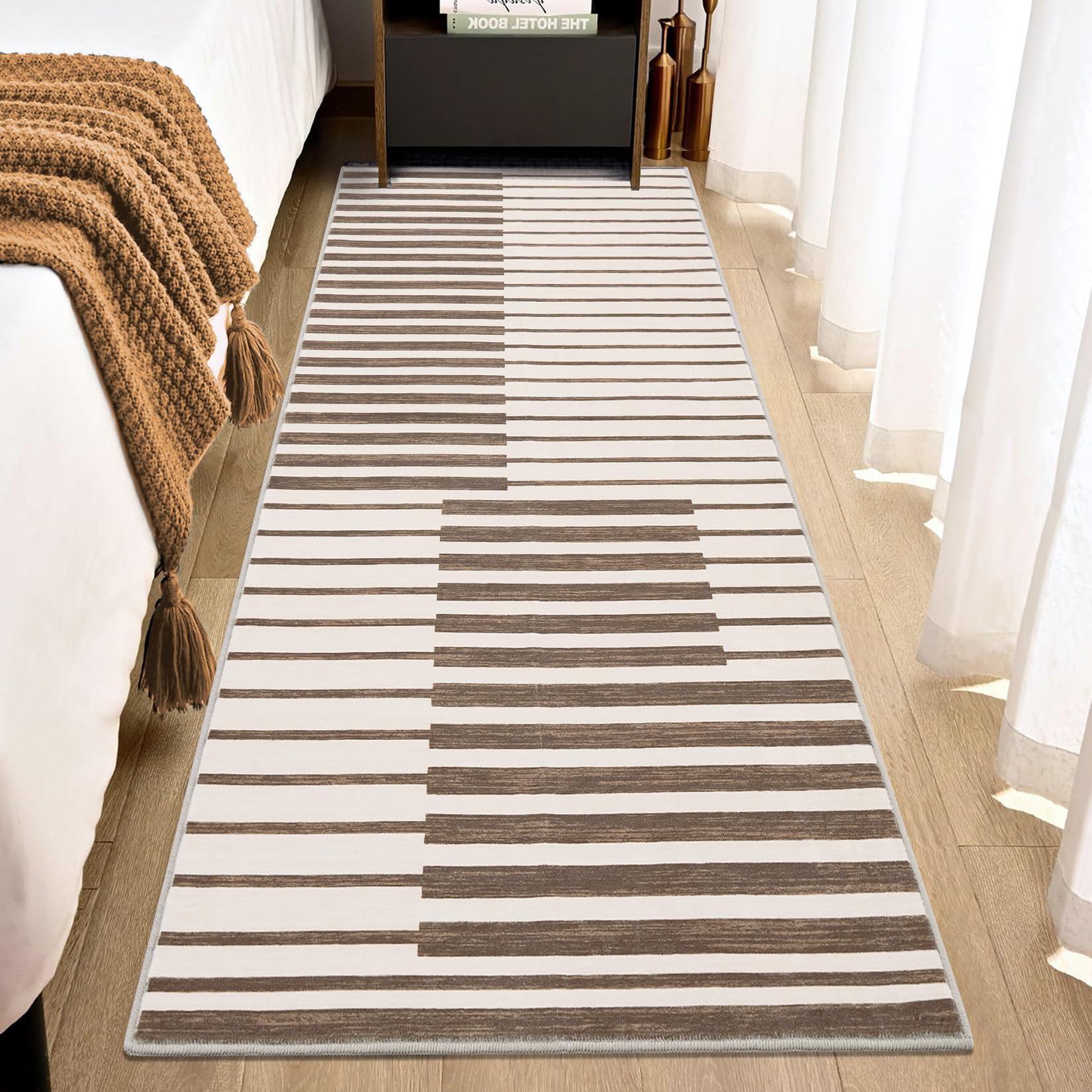 Tappeto Garvee lavabile antiscivolo a pelo corto 80 x 150 cm marrone soggiorno camera da letto cucina