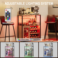 Mobile bar per vino Garvee con luce LED, ripiani regolabili, porta a rete, MDF e metallo, altezza 36", cucina e sala da pranzo, robusto, compatto