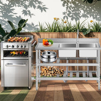 Lavello in acciaio inox Garvee da 47 pollici a doppia vasca - 119x46x81 cm, ampia superficie di lavoro con due vasche per cucine esigenti e famiglie numerose.