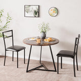 Set da pranzo rotondo Garvee per 2 persone con sedie imbottite, MDF e metallo, marrone retrò, salvaspazio per piccoli appartamenti - Retrò