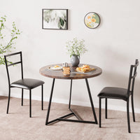 Set da pranzo rotondo Garvee per 2 persone con sedie imbottite, MDF e metallo, marrone retrò, salvaspazio per piccoli appartamenti