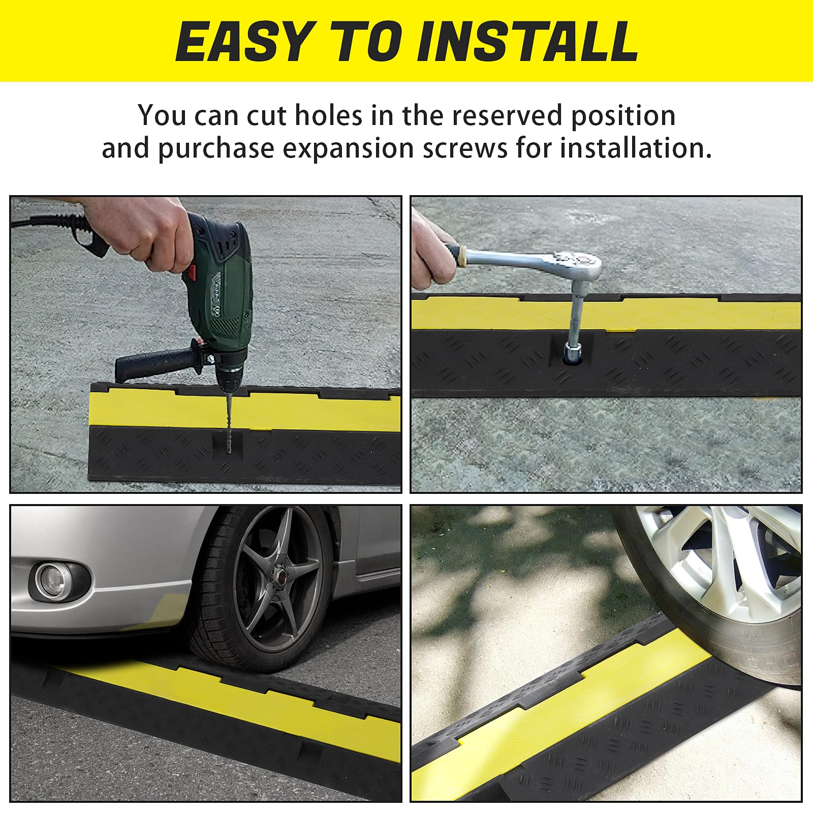 Rampa di protezione per cavi Garvee da 3 pezzi, 2 canali, capacità di carico di 11000 libbre, gomma antiscivolo in PVC per parcheggi e cantieri edili