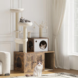 Garvee Cat Furniture Cassetta per lettiera con Tiragraffi e Amaca per Soggiorno, Multipiano, Marrone Rustico - Marrone rustico