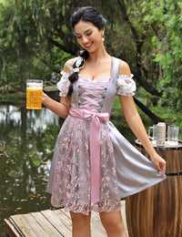 Garvee - Set Dirndl da donna, 3 pezzi, abito tradizionale corto midi con grembiule Dirndl e camicetta Dirndl per l'Oktoberfest, grigio, taglia 42