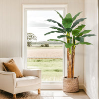 Albero di banano artificiale Garvee da 6 piedi con 21 foglie, fioriera grigia, rami regolabili per casa e ufficio, materiale PE resistente, vaso di cemento stabile