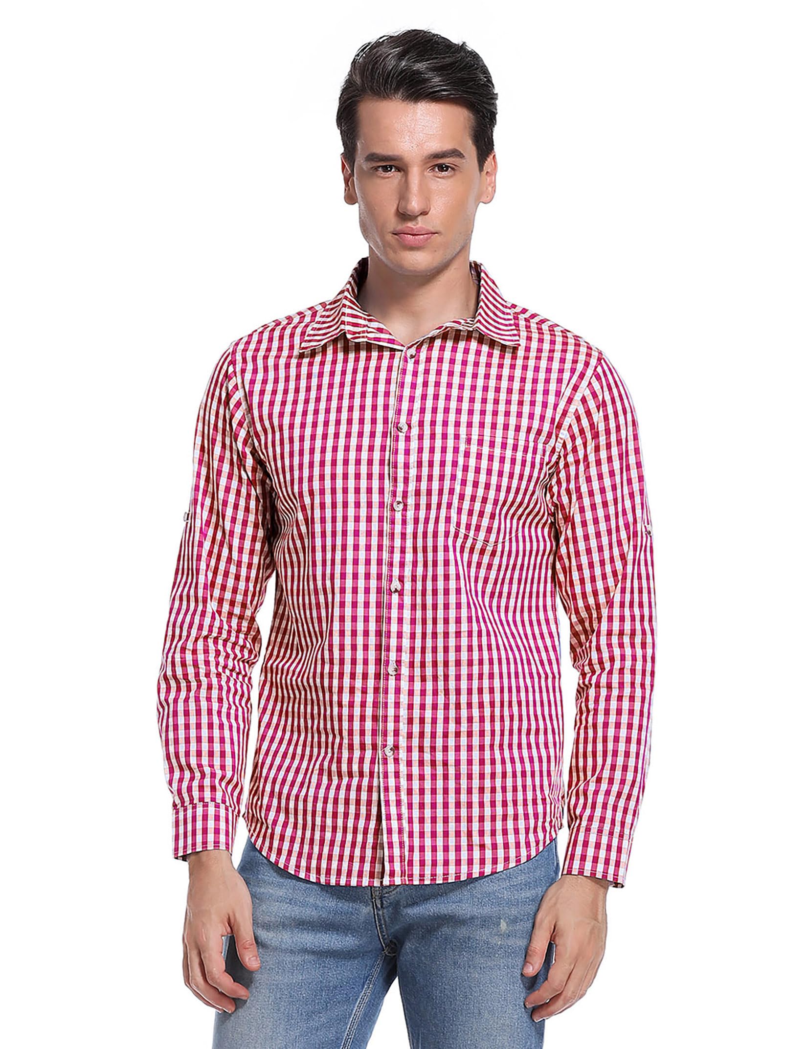 Camicia da uomo Garvee Slim Fit, tradizionale camicia a quadri per l'Oktoberfest, varie taglie, rosso e blu