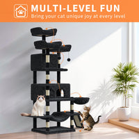 Torre per gatti Garvee grande multilivello da 68,5" per gatti di grandi dimensioni, 9 kg+, con tiragraffi in sisal, amache, peluche, legno robusto, grigio scuro, parco giochi al coperto