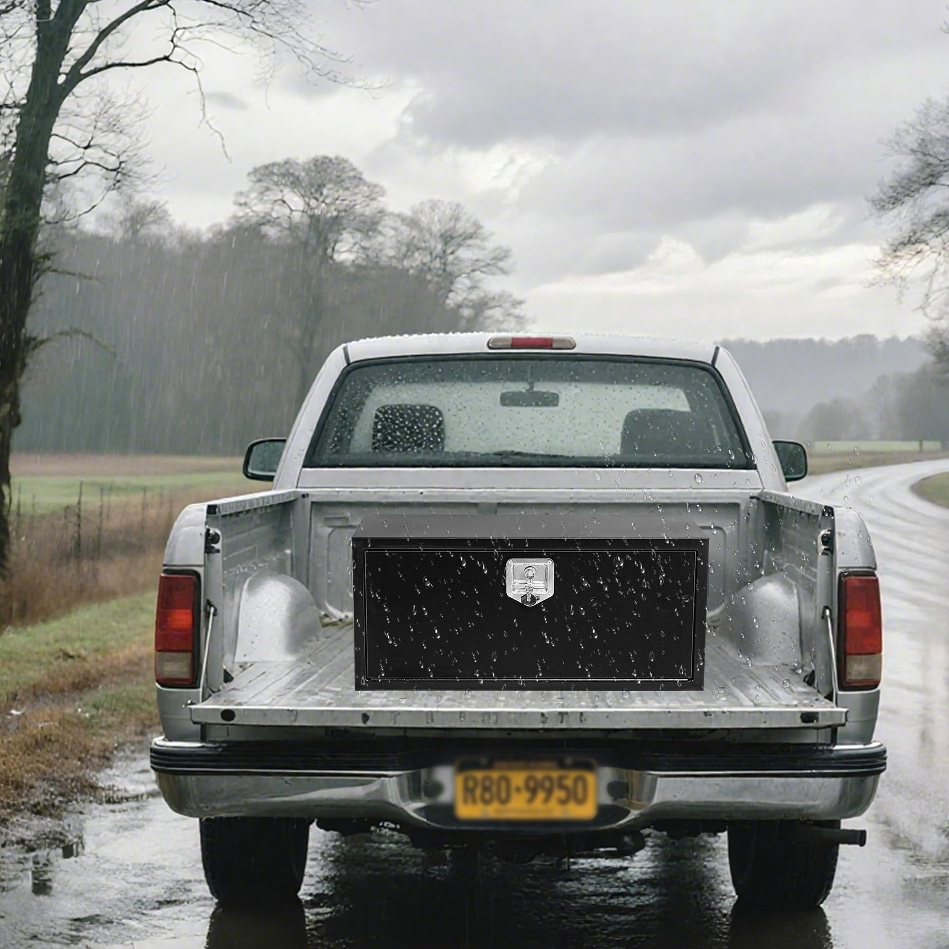 Cassetta Portautensili Camion Acciaio Nero Garvee Calibro 12 - Regalo Perfetto Festa del Papà, Coperchio Pneumatico, Resistente Intemperie 30x14x16"