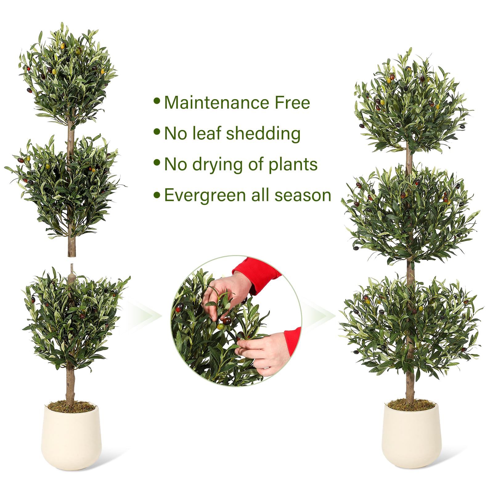 Garvee 5FT Albero di ulivo artificiale a tripla sfera Topiary resistente ai raggi UV Muschio e vaso per uso interno ed esterno Verde