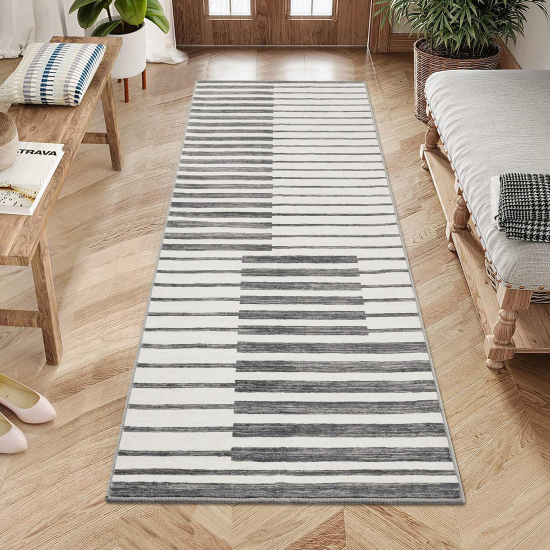 Tappeto Garvee 80x150 lavabile per corridoio, pelo corto, antiscivolo, morbido, moderno tappeto da corridoio per soggiorno, camera da letto, cucina, grigio chiaro