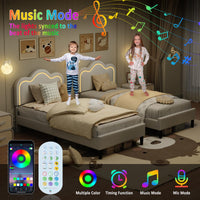 Letto matrimoniale imbottito in velluto Garvee con LED intelligente, testiera regolabile, doghe in legno, gambe in metallo, camera da letto, 10-12 pollici, multicolore