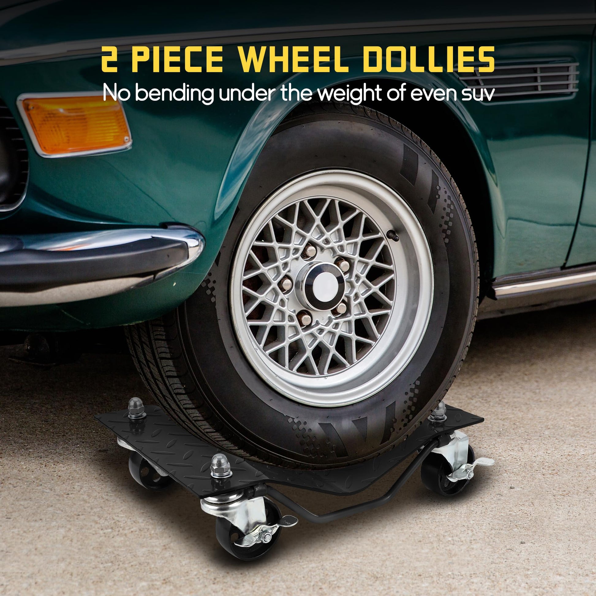 Garvee Auto Dolly Set, 2 pezzi, capacità di sollevamento 4000 libbre, con ruote in acciaio da 3" e protezioni per pneumatici per auto, SUV, ATV, garage, officine, nero