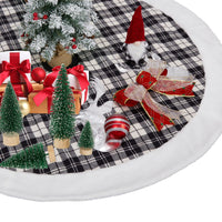 Gonna per albero di Natale Garvee da 48 pollici a quadri bianchi e neri con rifiniture in pelliccia sintetica bianca e motivi di renne argentate per feste e celebrazioni in famiglia