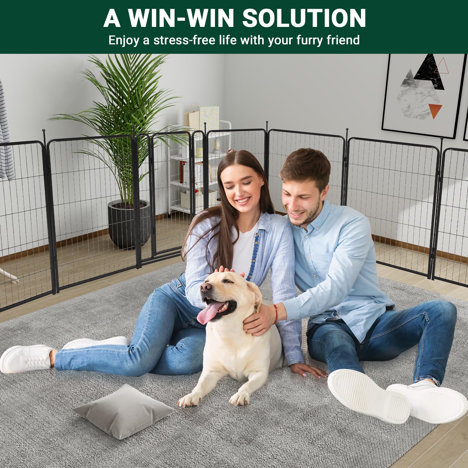Recinto per cani Garvee, altezza 40", lunghezza 18 piedi, 8 pannelli, metallo, antiruggine, porta larga, portatile per giardino e campeggio
