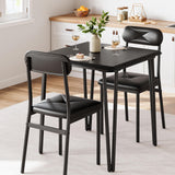 Set da pranzo Garvee per 2 persone con sedie imbottite, piano in MDF, struttura in metallo robusto, nero, salvaspazio per stanze piccole - Nero