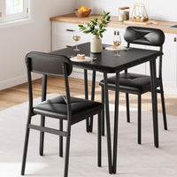 Set da pranzo Garvee per 2 persone con sedie imbottite, piano in MDF, struttura in metallo robusto, nero, salvaspazio per stanze piccole