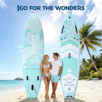 Garvee SUP Board Aufblasbar Mit Universellem Kamerahalter, Pagaia Regolabile, PVC Alta Densità, Blu-Verde Palme, 335x86x15cm Für Yoga Und Pesca