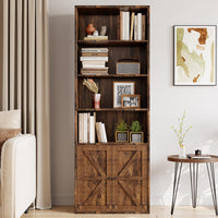 Libreria Garvee con ante, stile industriale, 6 ripiani, profondità 11,8 pollici, stile fattoria in legno, soggiorno, ufficio, bianco