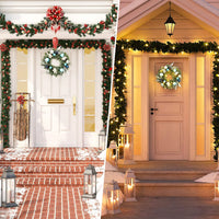 Ghirlanda natalizia Garvee da 18 pollici con 15 luci LED, PVC verde da 45 cm, stella bianca a sei punte, palline di Natale blu, anello di metallo per porta, parete, camino