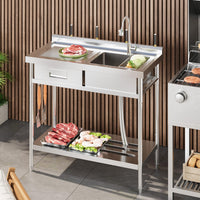 Lavabo Garvee in acciaio inox con rubinetto acqua calda/fredda, vasca singola, cassetto per lavanderia e garage, indipendente, argento