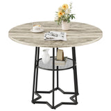 Garvee Tavolo Da Pranzo Rotondo 98 cm con Ripiano Portaoggetti, Base Esagonale in Metallo, Piano in Legno, Stabile per Cucina e Soggiorno, Legno Naturale