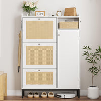 Scarpiera in rattan Garvee con 3 cassetti a scomparsa e scarpiera a 4 ripiani per corridoio e ingresso, ripiani regolabili, gambe in MDF e metallo, silenziosa, indipendente