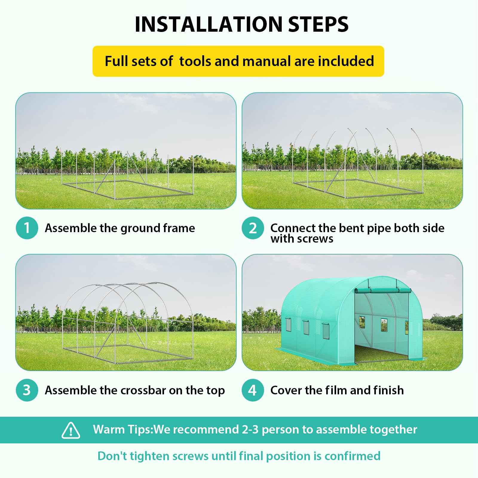 Serra Garvee 13x8x7 piedi con struttura in acciaio zincato, 6 finestre, porta avvolgibile con cerniera, copertura in PE verde, resistente alle intemperie, ideale per il giardino