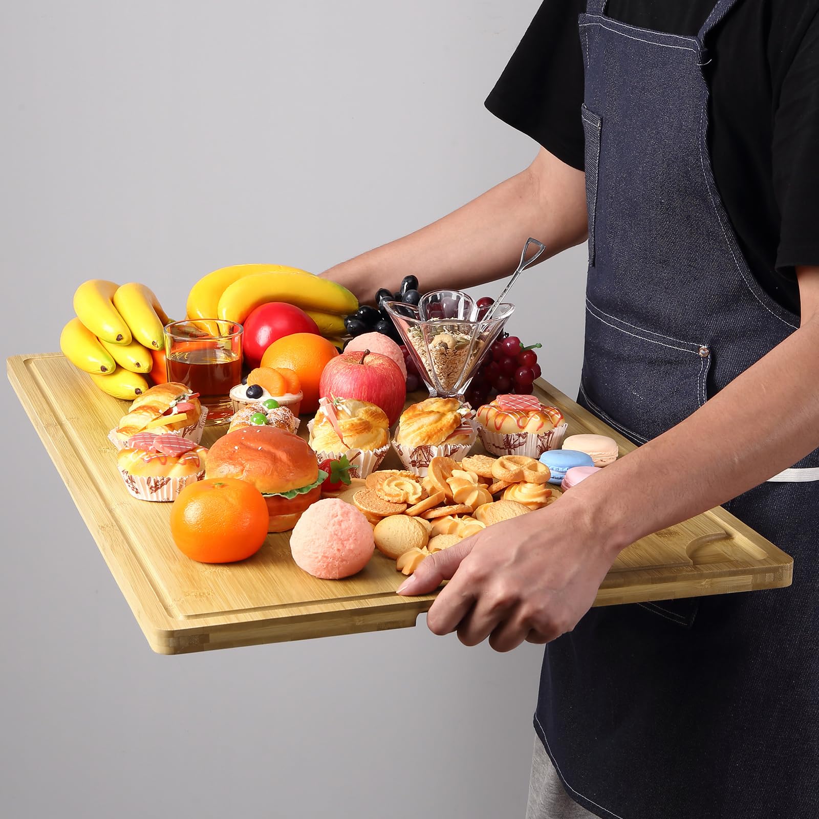 Tagliere in bambù Garvee 30x20 pollici con scanalatura per il succo e maniglia per cucine domestiche e professionali in legno naturale robusto versatile