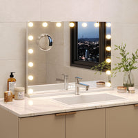 Specchio per il trucco Garvee Hollywood 80 x 60 cm con 17 luci LED e touch, bianco, per trucco professionale