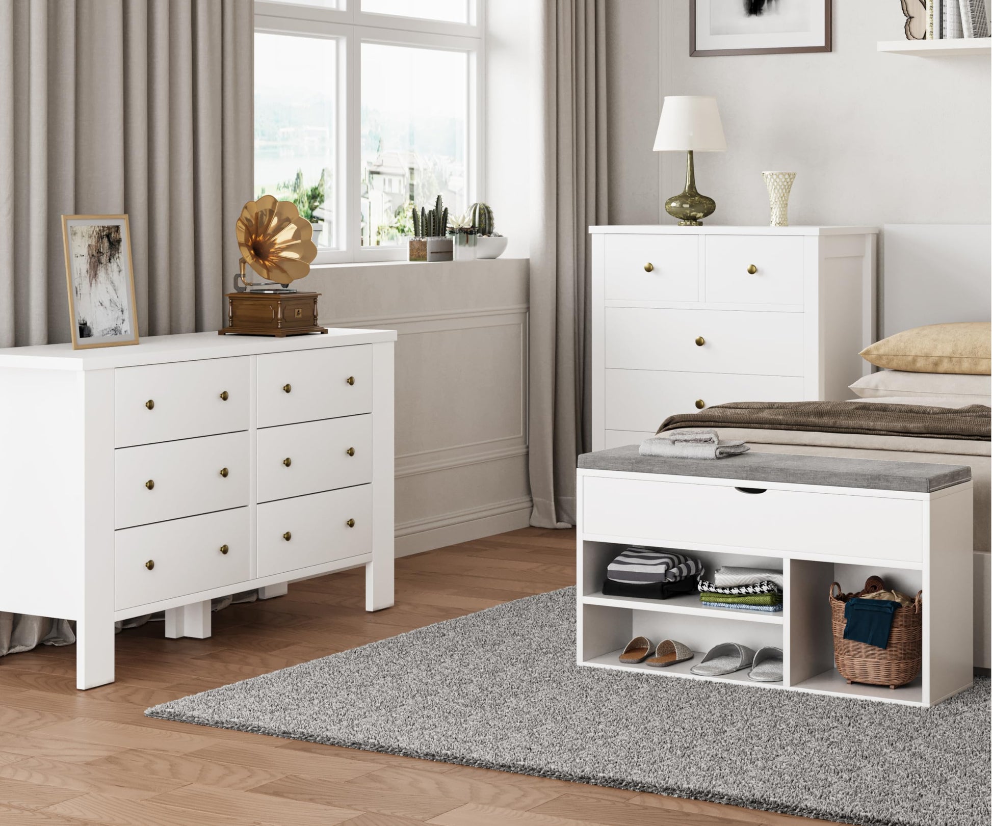 Panca contenitore Garvee con scarpiera, 2 ripiani, seduta imbottita, truciolato, corridoio, camera da letto, 39,3x11,8x22,4 pollici