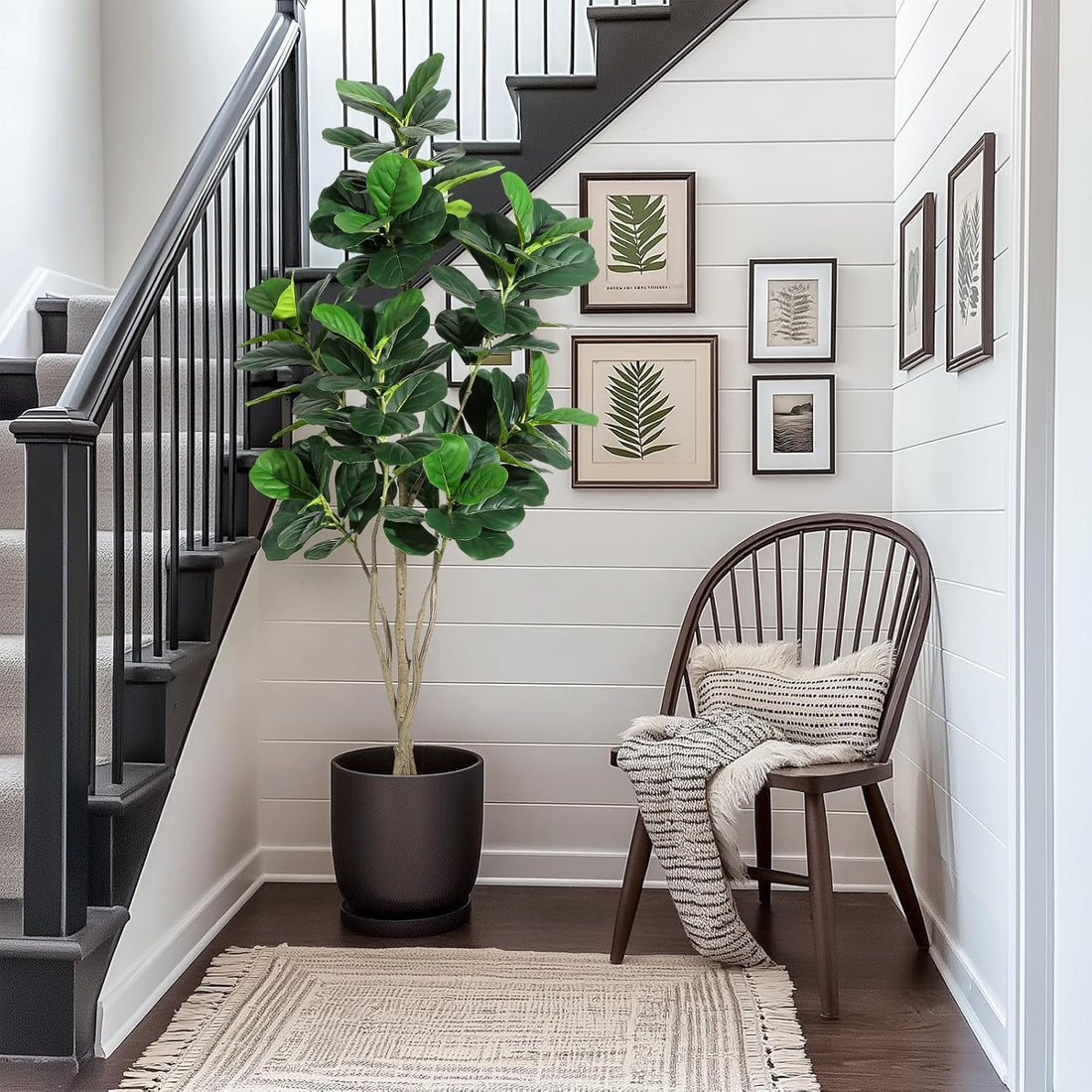 Albero di fico artificiale Garvee da 6 piedi con vaso nero per decorazioni interne/esterne, facile da pulire, resistente alle intemperie, consistenza realistica